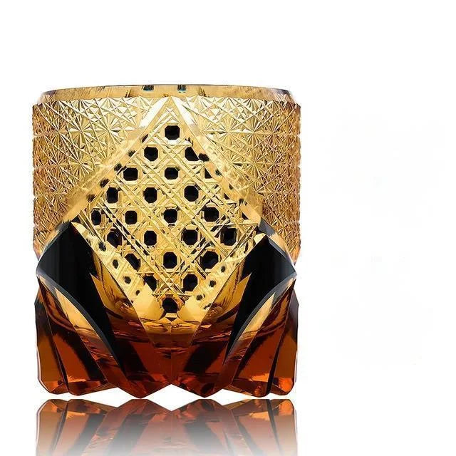 Japanese Black Warrior Armor Edo Kiriko Whisky Rock Glass Amber Crystals Whiskey Cup High-end Wine Glass Hand Cut Brandy Snifter